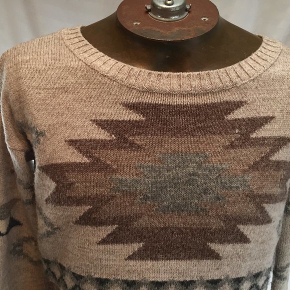 American Eagle Outfitters Mens Sweater Small Pullover Beige Tribal Aztec Wool - Picture 6 of 15